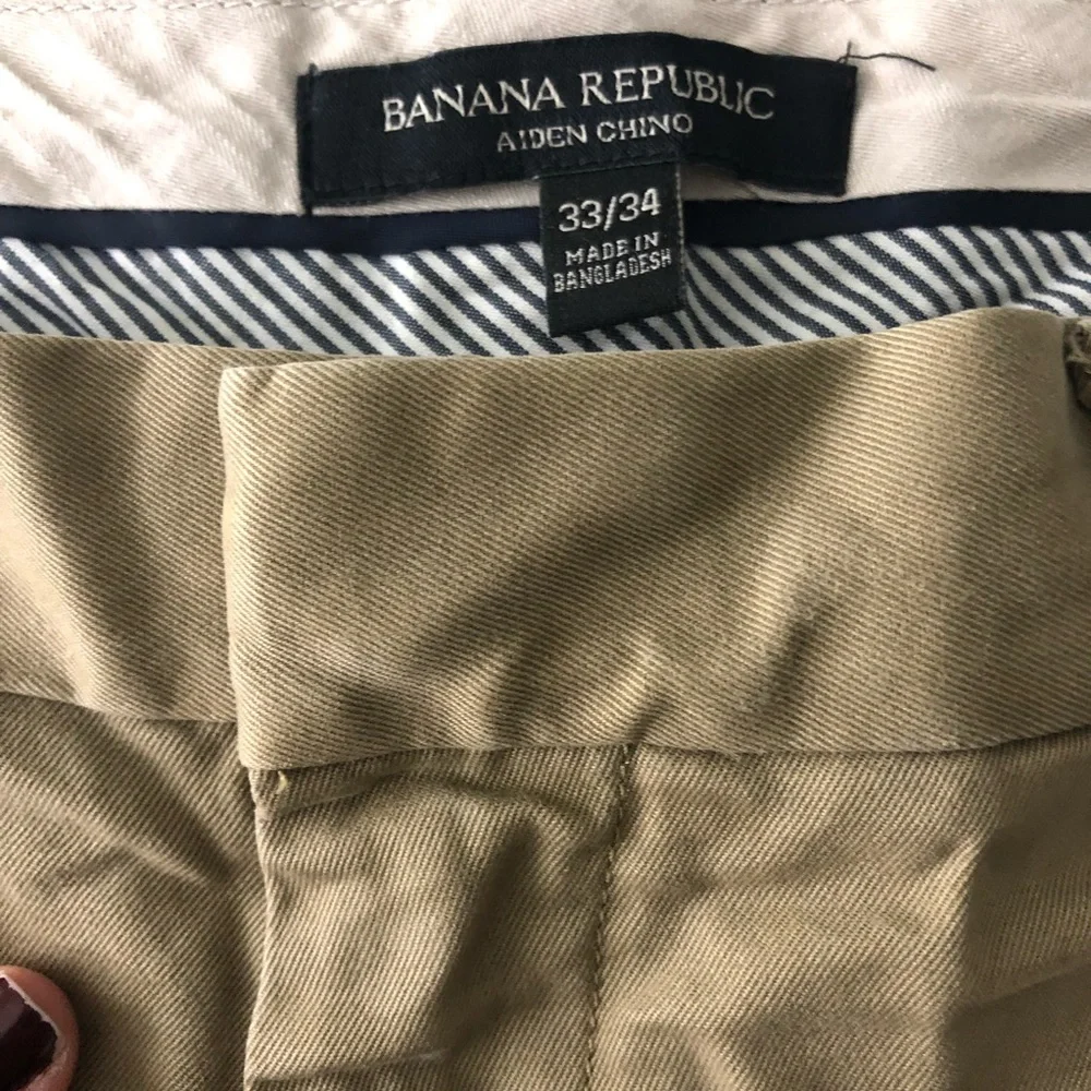 Banana Republic Pants Mens 33/34x32 Aiden Fit Chino Casual Flat Front Tan Khaki